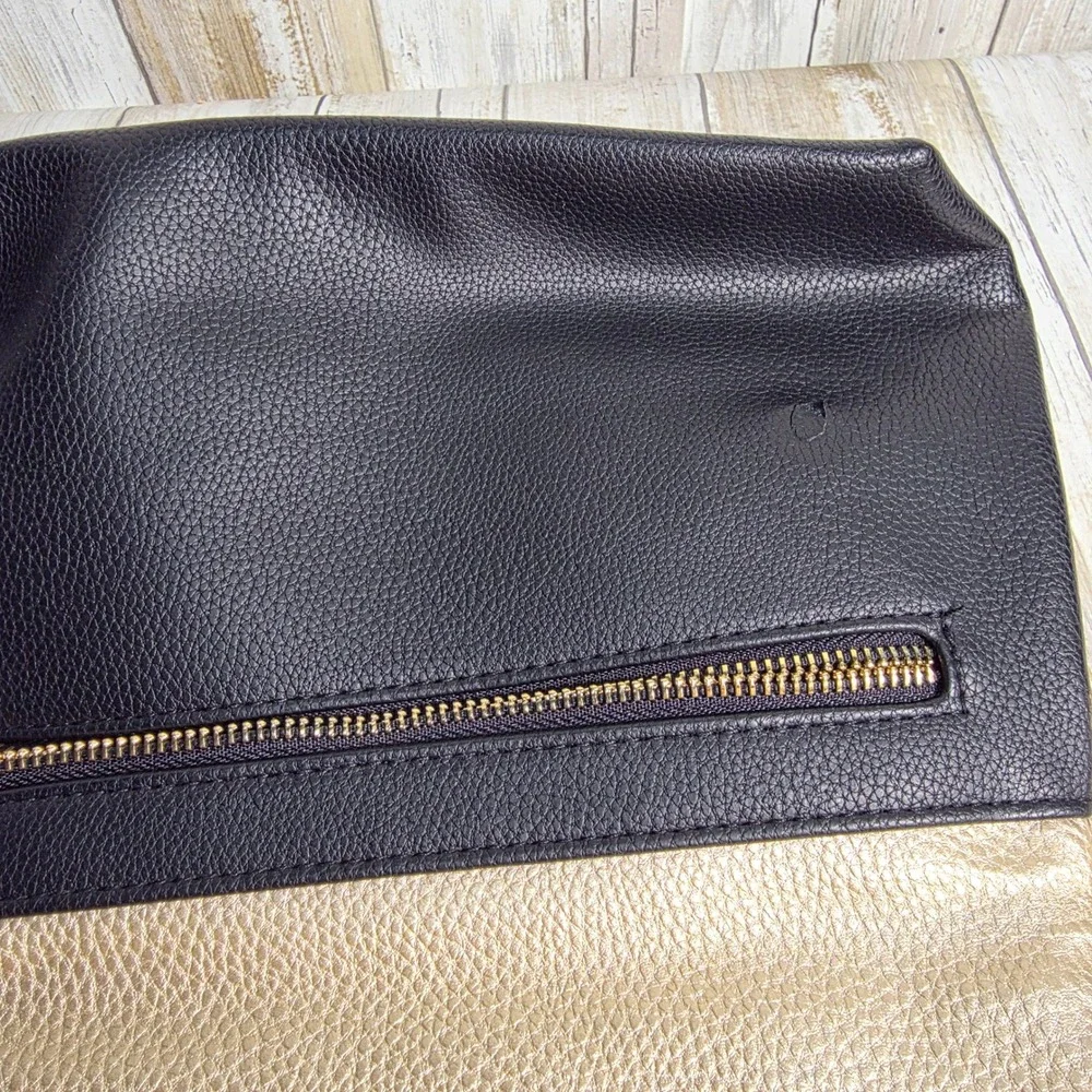 Versace Parfums Black Gold Pebbled Faux Leather Medusa Foldover Clutch Bag